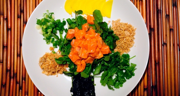 Salmon Poke Salad- my version of this healthy dish will satisfy your Poke cravings and is perfect on its own or with rice.