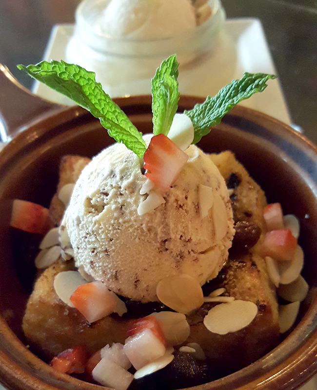 The Oxford Gastropub serves the best Bread Pudding dessert in Silicon Valley, melding the best of Britain and India in a charming, local watering hole.